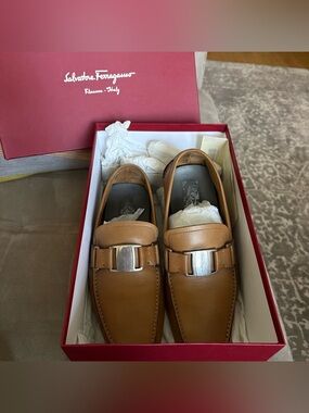 Salvatore Ferragamo Men’s Brown Leather Bit Loafers with Silver Hardware